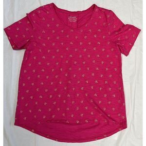 Chico's Women's Pink Cotton Blend Slub Foiled Sailboat Printed T-Shirt Size 1 M